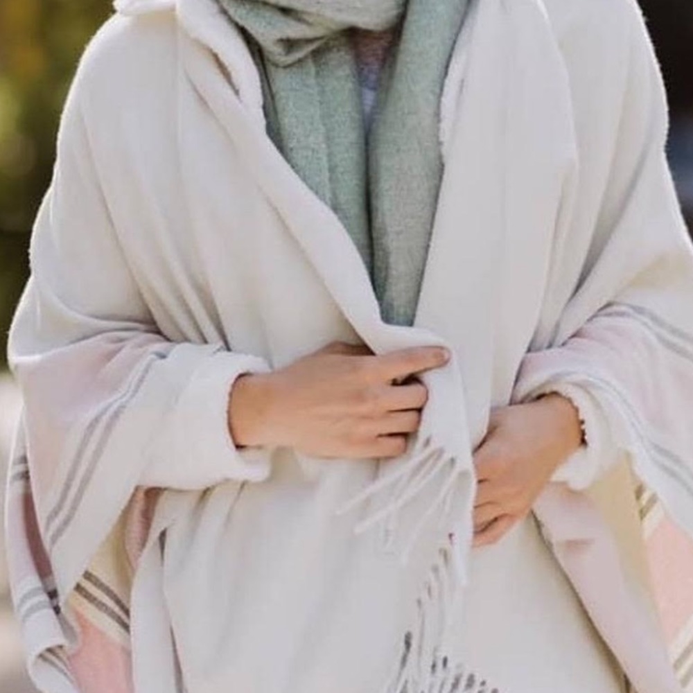NWT Wrap Scarf Siizu Cream Gray & Pink color block luxury timeless